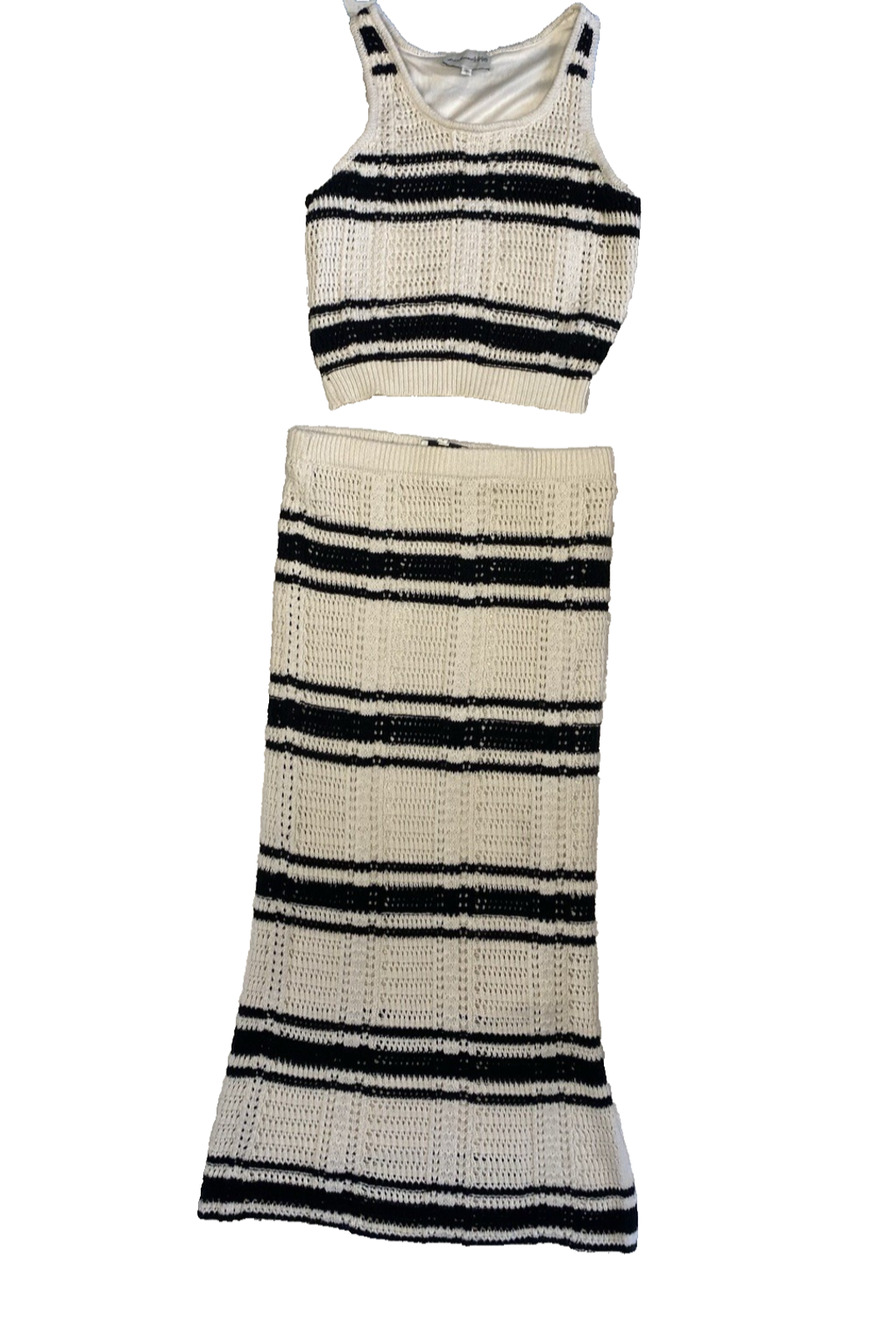 Freshman1996 Tank & Skirt Womens Small Ivory & Black Striped Coastal Crochet